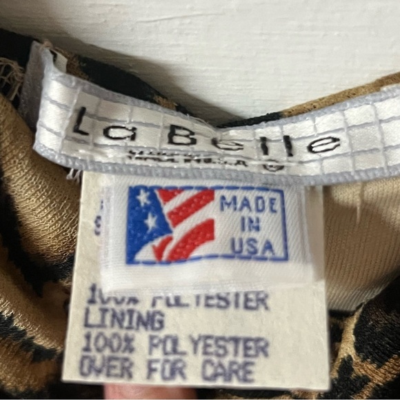 Vintage La Belle Drape Neck Animal Leopard Print Midi Size Medium New - Picture 2 of 8